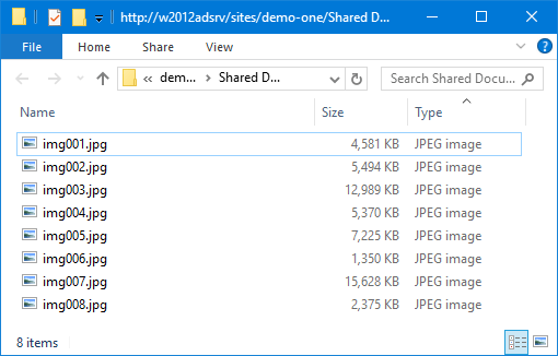 Picture files in a SharePoint Document Library before optimization